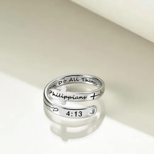 Vista 2 de POPLYKE Faith Hope Love - Anillos cruzados de plata de ley con fe ajustables para mujeres, adolescentes, regalos de joyería inspiradores, S925