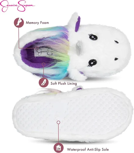 Vista 3 de Jessica Simpson Pantuflas unisex de felpa lindas y acogedoras con espuma viscoelástica para niños