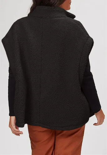 Vista 53 de Hongqizo - Chaleco de forro polar mullido para mujer, casual, de gran tamaño, cálido, con botones, chaqueta de sherpa con bolsillos