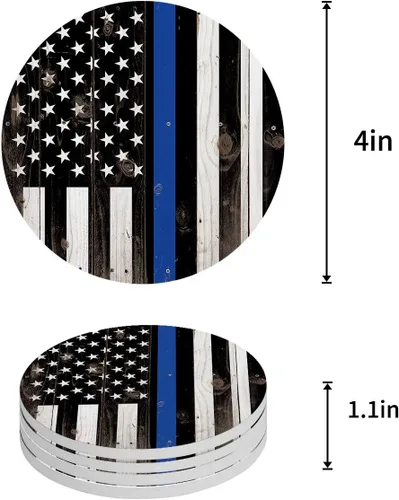 Vista 6 de Portavasos patrióticos con la bandera estadounidense para el 4 de julio, diseño de línea azul delgada con bandera de Estados Unidos, piedra
