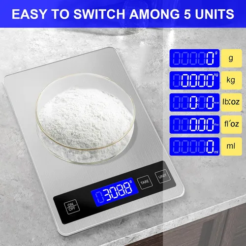 Vista 3 de Báscula de alimentos de 22 libras, báscula digital de cocina, gramos y onzas para perder peso, cocinar, hornear, precisión de 1 g/0.1 oz, recargable