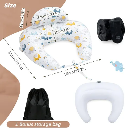 Vista 8 de KAKIBLIN Almohada de lactancia, almohadas inflables de lactancia, almohada de alimentación manos libres para aliviar el dolor de espalda con correa