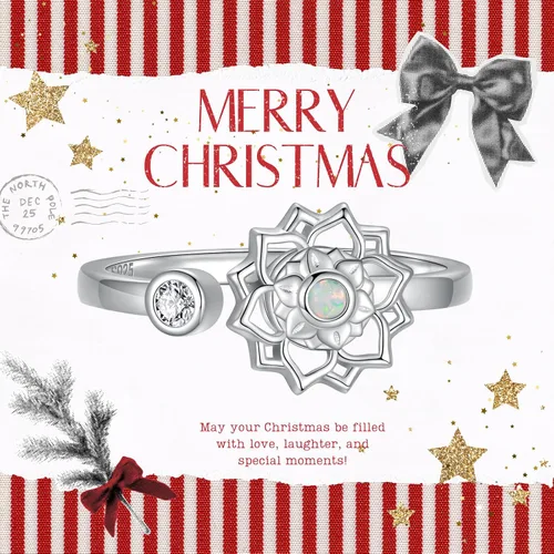 Vista 18 de Fidget Spinner Anxiety Rings for Women: Sterling Silver Lotus Moon Star Sunflower Ring Stress Relieving Calm Ring Jewelry Gifts for Daughter
