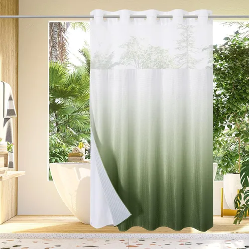 Vista 24 de Gibelle: cortina de ducha pequeña para baño de 36x74, cortina de ducha de punto gofre con juego de forro de tela a presión, no necesita ganchos