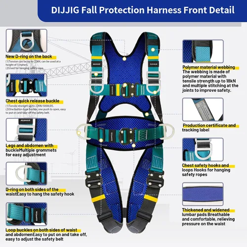 Vista 4 de DIJJIG Arnés de Seguridad de Protección Corporal Completa con Ajuste de 5 Puntos, Seguro y Cómodo, Posicionamiento de Construcción, Correas