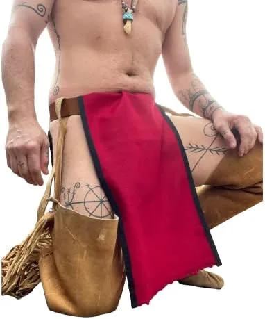 Vista 2 de Pantalón Langot Rojo Oscuro Native Loincloth para pow Wow Regalia tamaño estándar India Made, Rojo