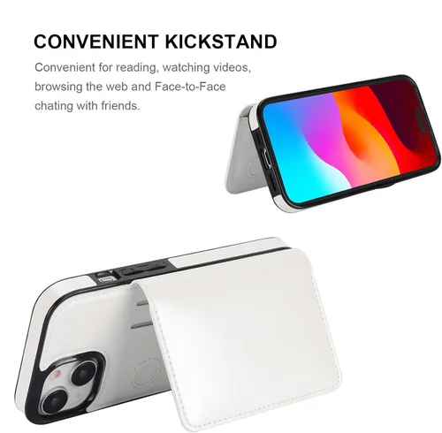 Vista 13 de KIHUWEY - Funda tipo cartera para iPhone 15 (piel, tarjetero), color negro Ranuras para tarjetas de crédito, soporte, piel sintética, cierre