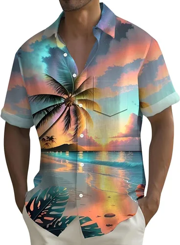Vista 20 de Camisa hawaiana para hombre, con botones, manga corta, casual, elegante, grande y alta, floral, verano, tropical, para vacaciones