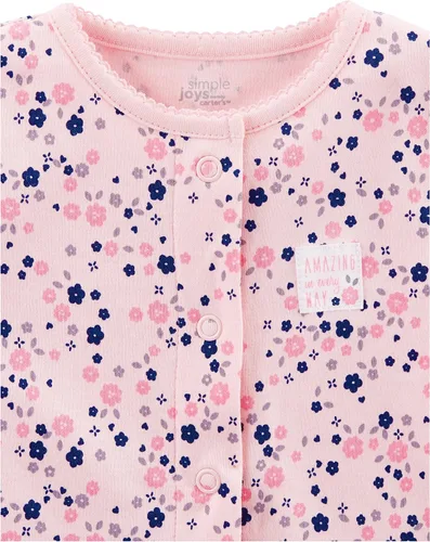 Vista 2 de Simple Joys de Carter's - Paquete de 2 mamelucos de algodón con pies para bebé niña, para dormir y jugar