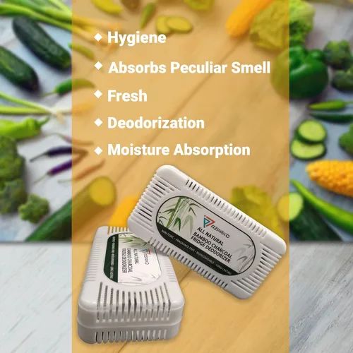 Vista 5 de Desodorizador para refrigerador (paquete de 2) – Desodorante de carbón activado de bambú natural – Eficaz que el bicarbonato de sodio – Removedor