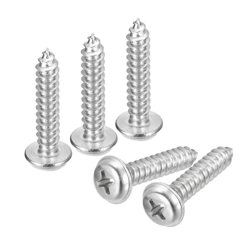 Vista 11 de uxcell ST3x6mm Phillips Pan Head Tornillo Autorroscante con Arandela, 100 piezas - Tornillo de madera de acero inoxidable 304 rosca completa (plata)