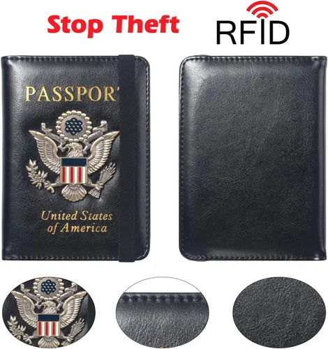 Vista 4 de Funda para pasaporte de alta calidad para viajes, con bloqueo RFID, delgada, duradera y apta para viajes, cartera para pasaporte mantiene tus