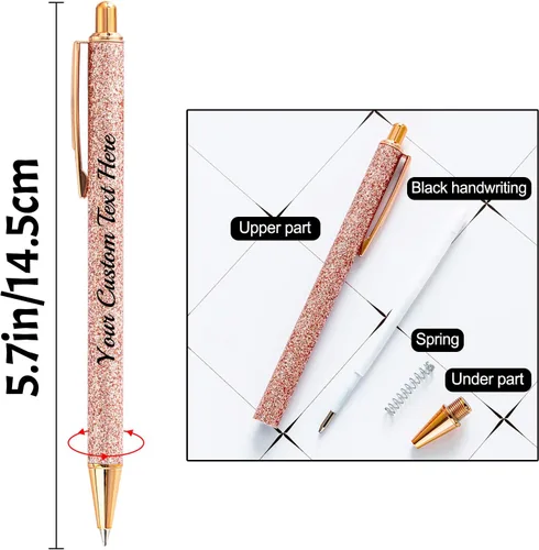 Vista 3 de Bolígrafos de purpurina personalizados con nombre impreso, bolígrafo personalizado con barril de metal, retráctil, bonito y elegante, regalos