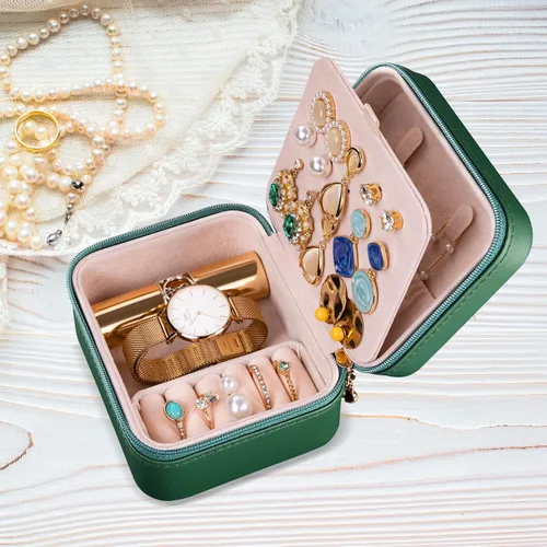 Vista 5 de Lolalet Joyero de viaje pequeño, mini organizador de almacenamiento de anillas, portátil, de piel sintética, para almacenamiento de joyas, aretes