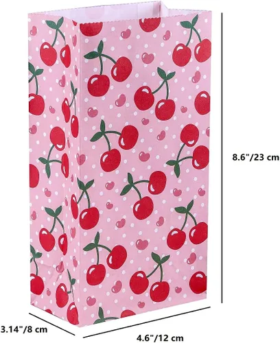 Vista 4 de ysmile Bolsa de regalo de fiesta, bolsa de papel para regalo, bolsa de regalo de cereza para niña, cumpleaños, celebración de niños, 24