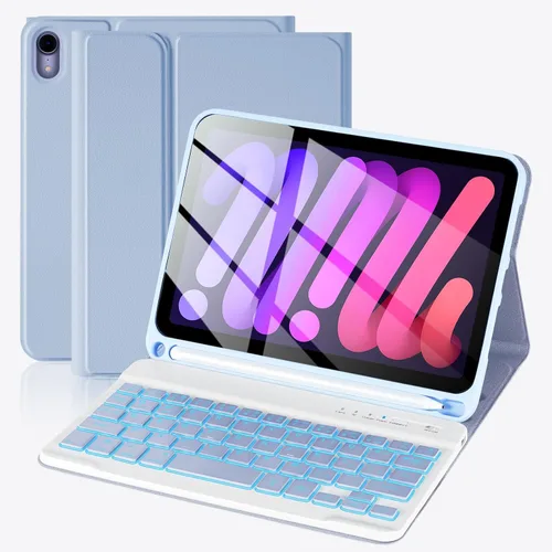 Vista 11 de SOPPY Funda con teclado para iPad mini 7 A17 Pro 2024/iPad Mini 6 generación con teclado 2021 8.3 pulgadas, cubierta de teclado desmontable