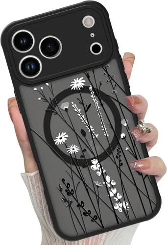 Vista 71 de Funda magnética para iPhone 17 Pro [compatible con MagSafe], bonita funda de moda con estampado de leopardo negro, translúcida, mate, parte trasera