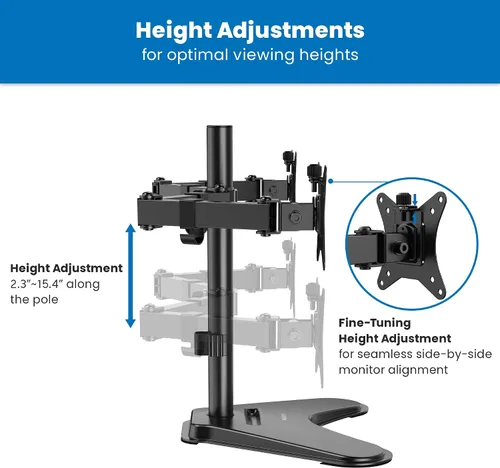 Vista 6 de Mount-It! Soporte de monitor doble para escritorio, soporte de monitor independiente para 2 pantallas de hasta 32 pulgadas, altura ajustable