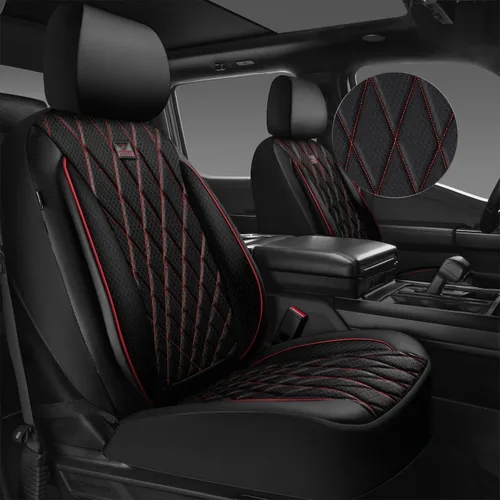 Vista 22 de Car Pass - Juego completo de fundas de asiento de lujo con ribete de cuero sintético, cubiertas de asiento automotrices antideslizantes impermeables