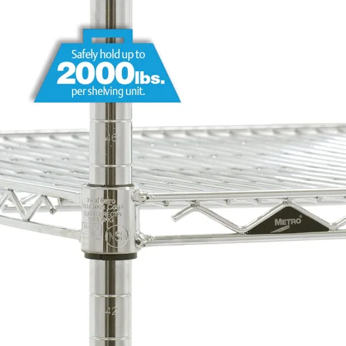 Vista 5 de Metro EZ1860NC-4 Super Erecta - Estantería de alambre industrial Paquete de Conveniencia de 4 estantes, cromado, 18" x 60" x 74.5