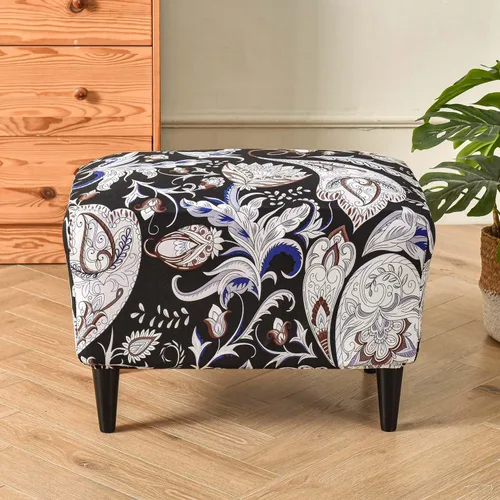 Vista 45 de Funda elástica otomana rectangular para taburete, funda de elastano estampada para reposapiés, protector antideslizante para reposapiés, con parte #1