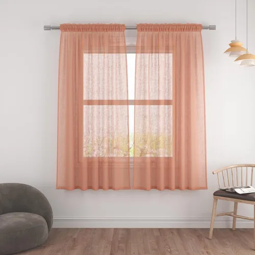 Vista 25 de UPOPO Paneles de Cortina Beige Pequeños Cortinas Transparentes de Gasa de 16 Pulgadas de Largo Cortinas de Cocina de Voile con Textura de Lino