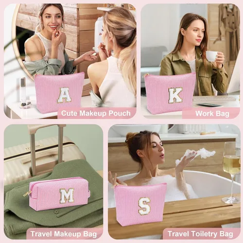 Vista 22 de YOOLIFE Regalos del Día de la Madre para Mujeres, Bolsa de Maquillaje con Iniciales, Bolsa de Maquillaje para Viaje, Bolsa de Maquillaje Negro