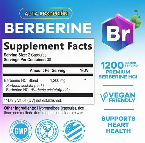 Vista 2 de Berberine HCl Blend 1200mg por porción - Suplemento de apoyo