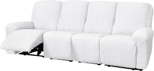 Vista 16 de vctops 4 fundas para sillas reclinables con textura de sirsaca a cuadros, suaves y elásticas, protector de muebles antideslizante con parte inferior