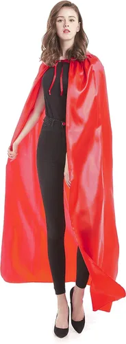 Vista 2 de Diffly Capa de satén con capucha de 59 pulgadas, unisex, capa de Halloween para mago de bruja diablo, Halloween, Navidad, cosplay