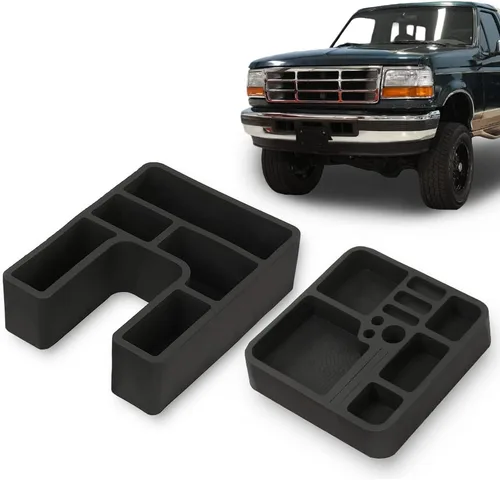 Vista 2 de PIT66 Consola central de piso delantera compatible con Ford F150 F250 F350 Bronco 1978-1996 insertos organizadores de consola de piso 2 piezas