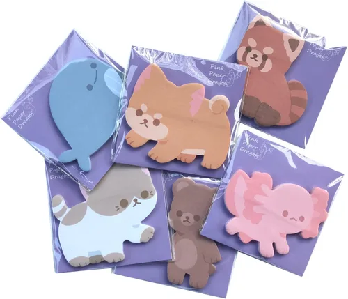 Vista 4 de Kawaii Sticky Notes - Paquete de 6 blocs de notas autoadhesivas con forma de animal lindo para el hogar, la oficina y los regalos
