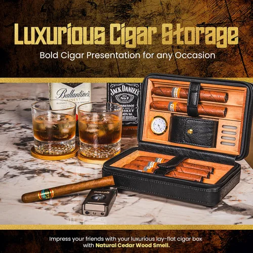 Vista 6 de Estuche para humidor de cigarros de viaje, con capacidad para 6 puros, caja portátil de cuero y cedro español con higrómetro y humidificador