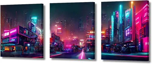 Vista 71 de Lienzo decorativo para pared de sala de estar, lienzo Cyberpunk, decoración de pared de 3 paneles, decoración de pared para el hogar, dormitorio