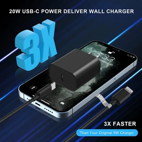 Vista 2 de Cargador rápido para iPhone 11 12 13 14, paquete de 2, cargador de iPhone de 20W, adaptador de bloque de carga rápida con cable de sincronización