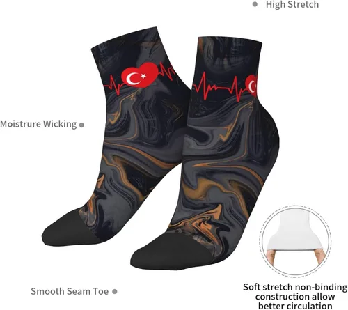 Vista 7 de GDJF Heartbeat I Love Turkey Heart Flag Ankle Socks Winter Low Cut Sports Warm Breathable Comfort Casual Socks For Mens And Womens