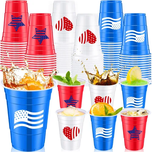 Vista 8 de Qinyoung 30 tazas de 4 de julio de 16 onzas, vasos patrióticos de plástico
