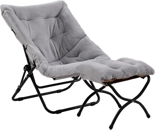 Vista 11 de Cómoda silla plegada, silla plegable de gran tamaño de piel sintética suave, silla flexible para adultos y niños, silla lunar con marco de metal