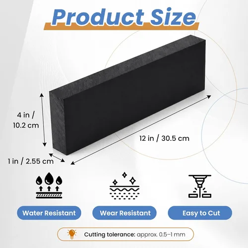 Vista 2 de 2 Pcs HDPE Plastic Blocks, 1 x 4 x 12 Inch, Black Negro2Pack