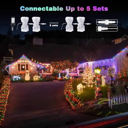 Vista 5 de Guirnalda de 240 luces LED multicolor de 88 pies para interiores y exteriores, luces conectables para árbol de Navidad, impermeables, 8 modos