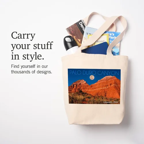 Vista 7 de Lantern Press Amarillo, Texas, Palo Duro Canyon, Moon and Red Rock (100% Cotton Canvas Reusable Tote Bag)