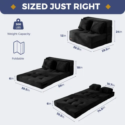 Vista 3 de MAXYOYO - Sofá cama convertible, sofá biplaza plegable con almohada, 4 en 1, sofá plegable copetudo, sofá de espuma para el suelo, silla perezosa