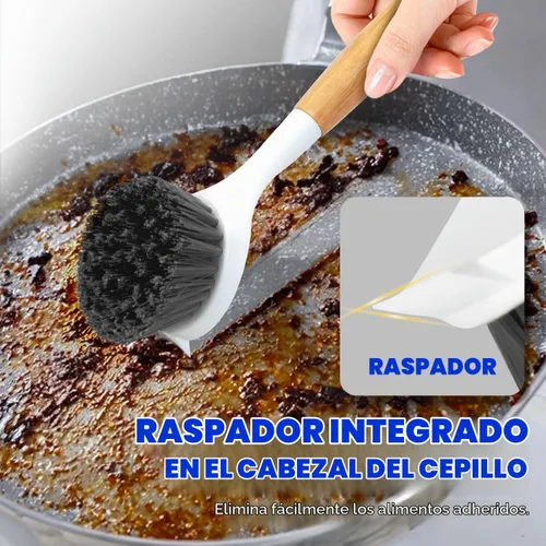 Vista 4 de Holikme Paquete de 3 cepillos para platos con mango de bambú, color negro