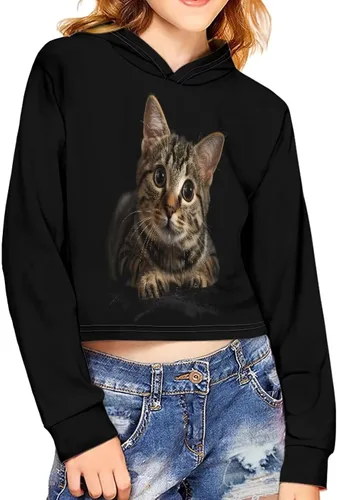 Vista 3 de DISNIMO Sudadera corta con capucha para niñas, talla 5-14, sudadera con capucha de manga larga para niños y jóvenes