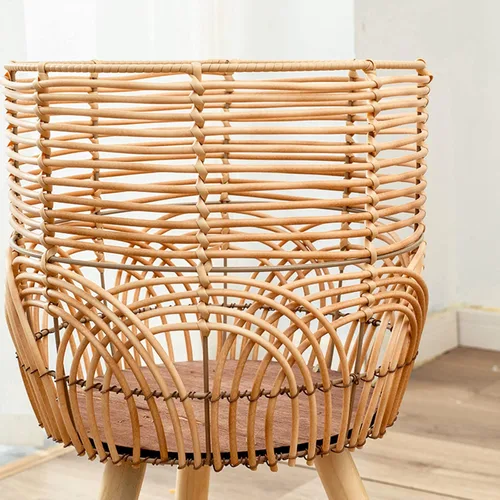 Vista 5 de Soporte para maceta de bambú tejido de ratán con patas, contenedor tejido a mano para decoración de sala de estar, balcón (#1)