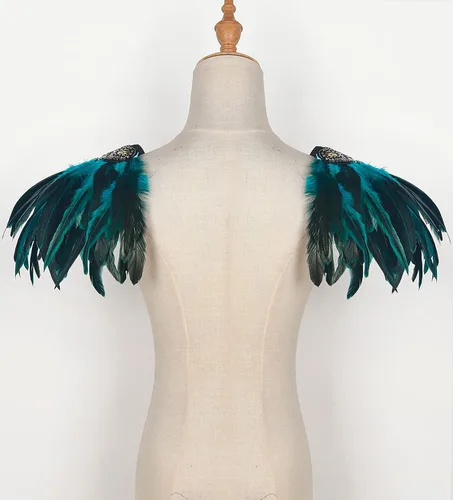 Vista 7 de L'VOW Correa de hombro para mujer gótica de plumas naturales para disfraz de carnaval de Halloween