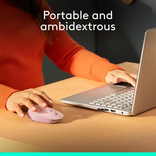 Vista 3 de Logitech Mouse inalámbrico M170 para PC, Mac, laptop, 2.4 GHz con mini receptor USB, seguimiento óptico, duración de la batería de 12 meses, Rosa