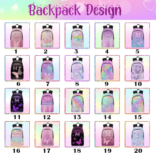 Vista 2 de M YESCUSTOM Mochila personalizada con nombre, mochila escolar para adolescentes, niñas, niños, mochila colorida para viajes escolares, 0802-01