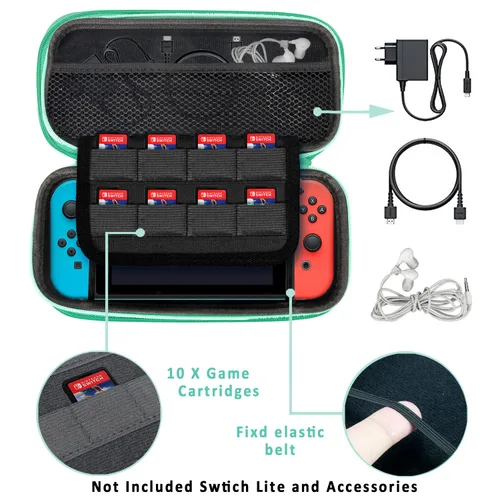 Vista 4 de YOUSHARES Carrying Case for Nintend Switch - Bright Protective Storage Case Pouch for Nintend Switch Console & Accessories with 10 Game Cartridges