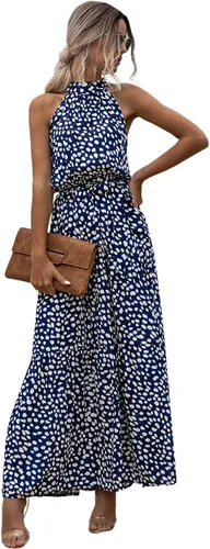 Vista 3 de Floerns - Vestido largo para mujer sin mangas con cuello halter estilo vintage estampado floral
